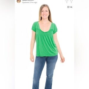 Cato Green Blouse with Puffed Sleeves - Large